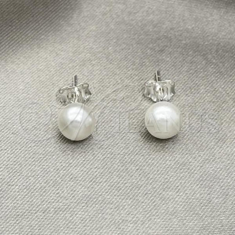Sterling Silver Stud Earring, with Ivory Pearl, Polished, Silver Finish, 02.408.0085.06