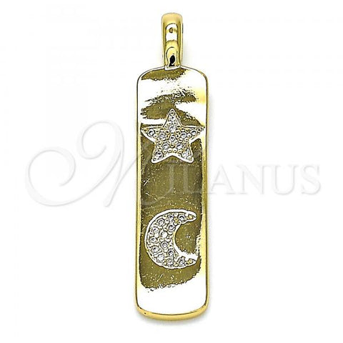 Oro Laminado Fancy Pendant, Gold Filled Style Star and Moon Design, with White Micro Pave, Polished, Golden Finish, 05.342.0040