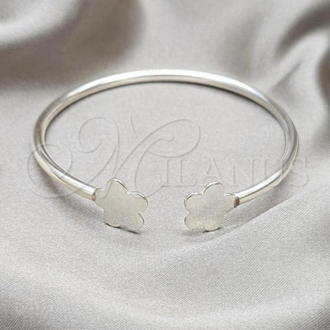 Sterling Silver Individual Bangle, Flower Design, Polished, Silver Finish, 07.409.0029