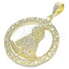 Oro Laminado Religious Pendant, Gold Filled Style Caridad del Cobre Design, Polished, Golden Finish, 05.213.0072
