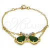 Oro Laminado Fancy Bracelet, Gold Filled Style Butterfly and Rolo Design, with Green Cubic Zirconia and White Crystal, Polished, Golden Finish, 03.91.0066.07