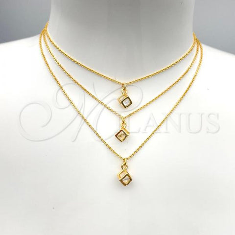 Oro Laminado Pendant Necklace, Gold Filled Style with White Cubic Zirconia, Polished, Golden Finish, 04.60.0011.18