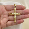 Oro Laminado Religious Pendant, Gold Filled Style Crucifix Design, Polished, Golden Finish, 05.253.0156