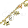 Oro Laminado Charm Anklet , Gold Filled Style Elephant and Ball Design, Polished, Tricolor, 03.331.0202.10