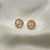 Oro Laminado Stud Earring, Gold Filled Style Crown Design, with Multicolor Micro Pave, Polished, Golden Finish, 02.210.0419.1