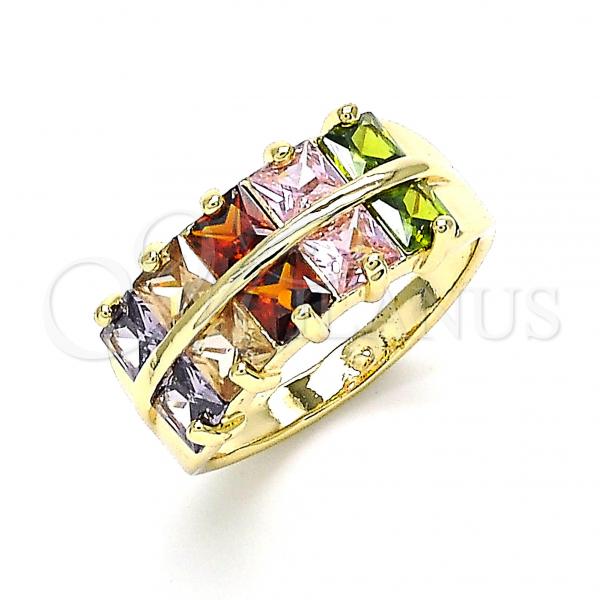 Oro Laminado Multi Stone Ring, Gold Filled Style with Multicolor Cubic Zirconia, Polished, Golden Finish, 01.346.0020.1.07