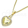 Oro Laminado Pendant Necklace, Gold Filled Style Heart Design, with White Micro Pave, Polished, Golden Finish, 04.156.0320.20