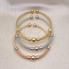 Oro Laminado Trio Bangle, Gold Filled Style Ball and Filigree Design, Polished, Tricolor, 07.170.0025