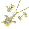 Oro Laminado Earring and Pendant Adult Set, Gold Filled Style Turtle Design, with White Micro Pave, Polished, Golden Finish, 10.284.0017.1