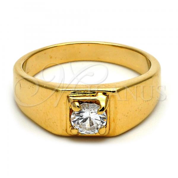 Oro Laminado Mens Ring, Gold Filled Style Solitaire Design, with White Cubic Zirconia, Polished, Golden Finish, 5.175.024.09 (Size 9)