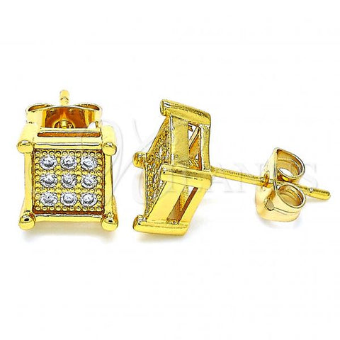Oro Laminado Stud Earring, Gold Filled Style with White Cubic Zirconia, Polished, Golden Finish, 02.342.0039