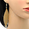 Oro Laminado Dangle Earring, Gold Filled Style Leaf and Filigree Design, with White Crystal, Polished, Golden Finish, 65.001