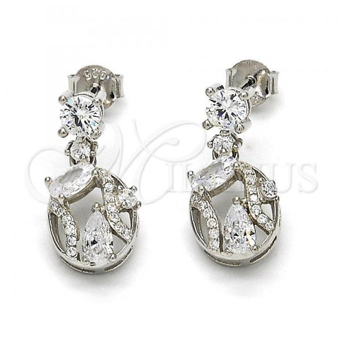Sterling Silver Dangle Earring, with White Cubic Zirconia, Polished, Rhodium Finish, 02.175.0135