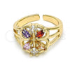 Oro Laminado Multi Stone Ring, Gold Filled Style Flower Design, with Multicolor Cubic Zirconia, Polished, Golden Finish, 01.210.0084 (One size fits all)