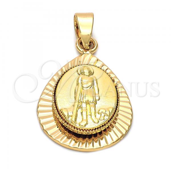 Oro Laminado Religious Pendant, Gold Filled Style San Lazaro Design, Diamond Cutting Finish, Golden Finish, 5.199.012