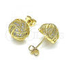 Oro Laminado Stud Earring, Gold Filled Style with White Micro Pave, Polished, Golden Finish, 02.342.0138
