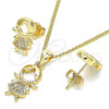 Oro Laminado Earring and Pendant Adult Set, Gold Filled Style Little Girl Design, with White Micro Pave, Polished, Golden Finish, 10.156.0223