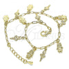 Oro Laminado Charm Anklet , Gold Filled Style Little Girl and Paperclip Design, Polished, Golden Finish, 03.372.0026.10