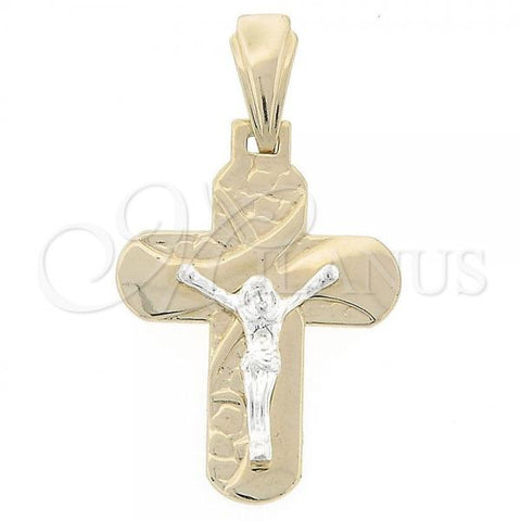 Oro Laminado Religious Pendant, Gold Filled Style Crucifix Design, Tricolor, 43.014