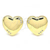 Oro Laminado Stud Earring, Gold Filled Style Heart Design, with White Micro Pave, Polished, Golden Finish, 02.156.0459