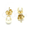 Oro Laminado Stud Earring, Gold Filled Style Ball Design, with Ivory Pearl, Polished, Golden Finish, 02.63.2118