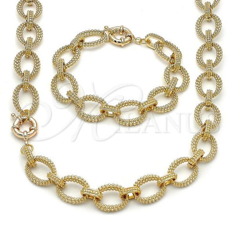 Oro Laminado Necklace and Earring, Gold Filled Style Rolo Design, Diamond Cutting Finish, Golden Finish, 06.429.0005