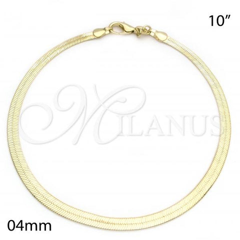 Oro Laminado Basic Anklet, Gold Filled Style Herringbone Design, Polished, Golden Finish, 04.58.0020.10