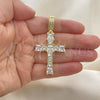 Oro Laminado Fancy Pendant, Gold Filled Style Cross Design, with White Cubic Zirconia, Polished, Golden Finish, 05.373.0005