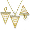 Oro Laminado Earring and Pendant Adult Set, Gold Filled Style with White Crystal and Ivory Pearl, Polished, Golden Finish, 10.99.0009