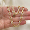Oro Laminado Fancy Necklace, Gold Filled Style Puff Mariner Design, with White Micro Pave, Polished, Golden Finish, 04.63.1402.18