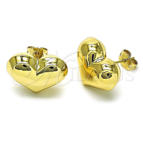 Oro Laminado Stud Earring, Gold Filled Style Heart and Hollow Design, Polished, Golden Finish, 02.213.0694