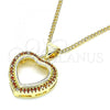 Oro Laminado Pendant Necklace, Gold Filled Style Heart Design, with Garnet Micro Pave, Polished, Golden Finish, 04.156.0060.2.20