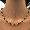Oro Laminado Necklace and Bracelet, Gold Filled Style with Green and White Cubic Zirconia, Polished, Golden Finish, 06.205.0031.1