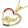 Oro Laminado Fancy Pendant, Gold Filled Style Heart and Elephant Design, with Multicolor Crystal, Polished, Golden Finish, 05.351.0006