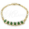 Oro Laminado Fancy Bracelet, Gold Filled Style with Green and White Cubic Zirconia, Polished, Golden Finish, 03.63.2002.3.08