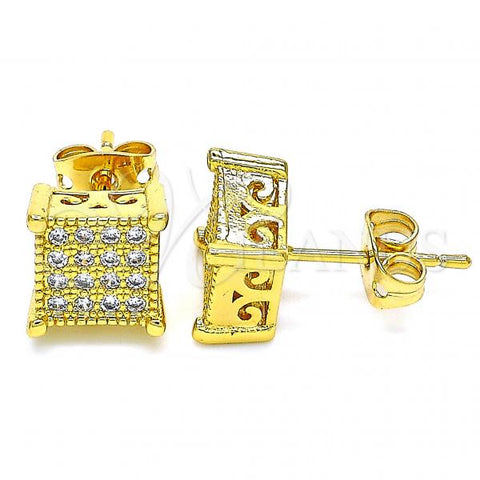 Oro Laminado Stud Earring, Gold Filled Style with White Cubic Zirconia, Polished, Golden Finish, 02.342.0042