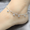 Sterling Silver Fancy Anklet, Heart and Ball Design, Polished, Silver Finish, 03.409.0040.10