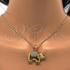 Oro Laminado Pendant Necklace, Gold Filled Style Elephant Design, with White Crystal, Polished, Golden Finish, 04.118.0115.18