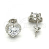 Sterling Silver Stud Earring, Heart Design, with White Cubic Zirconia and White Micro Pave, Polished,, 02.285.0030