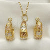 Oro Laminado Earring and Pendant Adult Set, Gold Filled Style Chunky Design, Polished, Tricolor, 10.163.0007.1