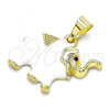 Oro Laminado Fancy Pendant, Gold Filled Style Elephant Design, White Enamel Finish, Golden Finish, 05.253.0118.2