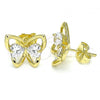Oro Laminado Stud Earring, Gold Filled Style Butterfly and Heart Design, with White Cubic Zirconia, Polished, Golden Finish, 02.26.0283