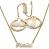 Oro Laminado Necklace, Bracelet and Earring, Gold Filled Style Polished, Tricolor, 06.63.0235.1