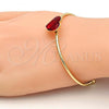 Oro Laminado Individual Bangle, Gold Filled Style Heart Design, with Light Siam Swarovski Crystals, Polished, Golden Finish, 07.239.0013.1 (02 MM Thickness, One size fits all)