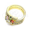 Oro Laminado Multi Stone Ring, Gold Filled Style Flower Design, with Multicolor Cubic Zirconia, Polished, Golden Finish, 01.210.0110.07