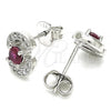 Sterling Silver Stud Earring, with Ruby and White Cubic Zirconia, Polished, Rhodium Finish, 02.369.0008.2