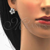 Rhodium Plated Stud Earring, Flower Design, with White Cubic Zirconia, Polished, Rhodium Finish, 02.106.0025.1