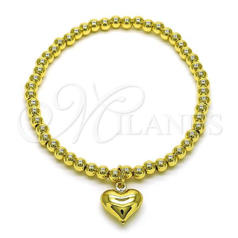 Oro Laminado Fancy Bracelet, Gold Filled Style Heart and Ball Design, Polished, Golden Finish, 03.341.0215.07