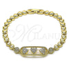 Oro Laminado Fancy Bracelet, Gold Filled Style Heart Design, with White Cubic Zirconia, Polished, Golden Finish, 03.283.0451.07