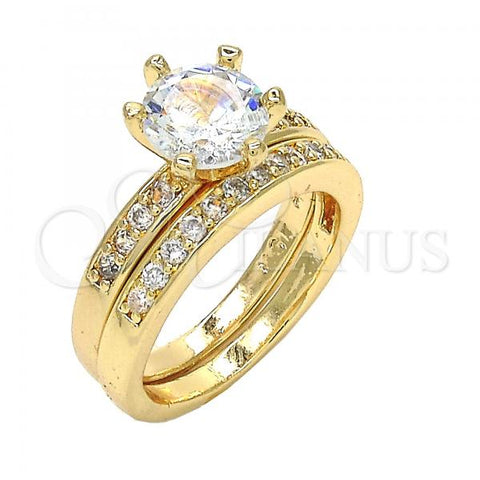Oro Laminado Wedding Ring, Gold Filled Style Duo Design, with White Cubic Zirconia, Polished, Golden Finish, 01.284.0030.07 (Size 7)